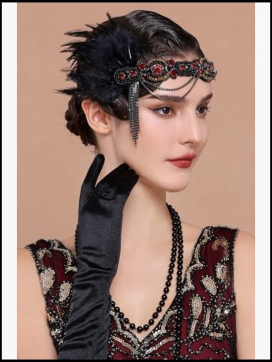 Vintage Flapper Headband Ostrich Feather Crystal Roaring 20s Gatsby Party Hair main image 5